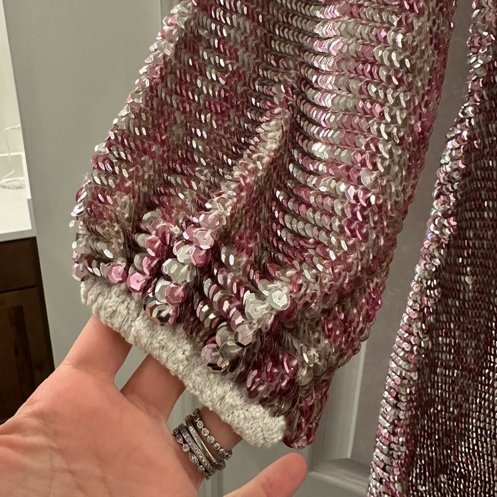 NWT Retrofete Tara Crochet Sequin Mini Dress Pink Silver Mix Medium / Large - Picture 6 of 12